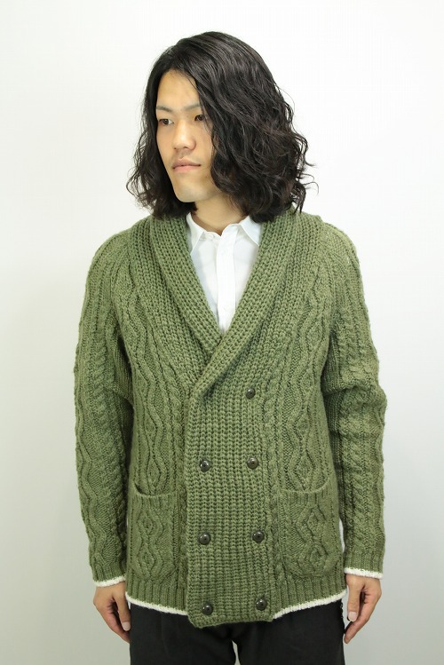 【30%OFF】08sircus ケーブルニットジャケット ARMY GREEN